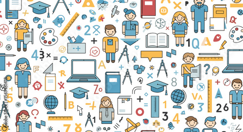 Educational icons representing learning science technology and childhood development concepts