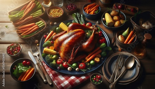 Traditional Thanksgiving Feast with Roasted Turkey and Autumn Harvest Sides 8K Resolution