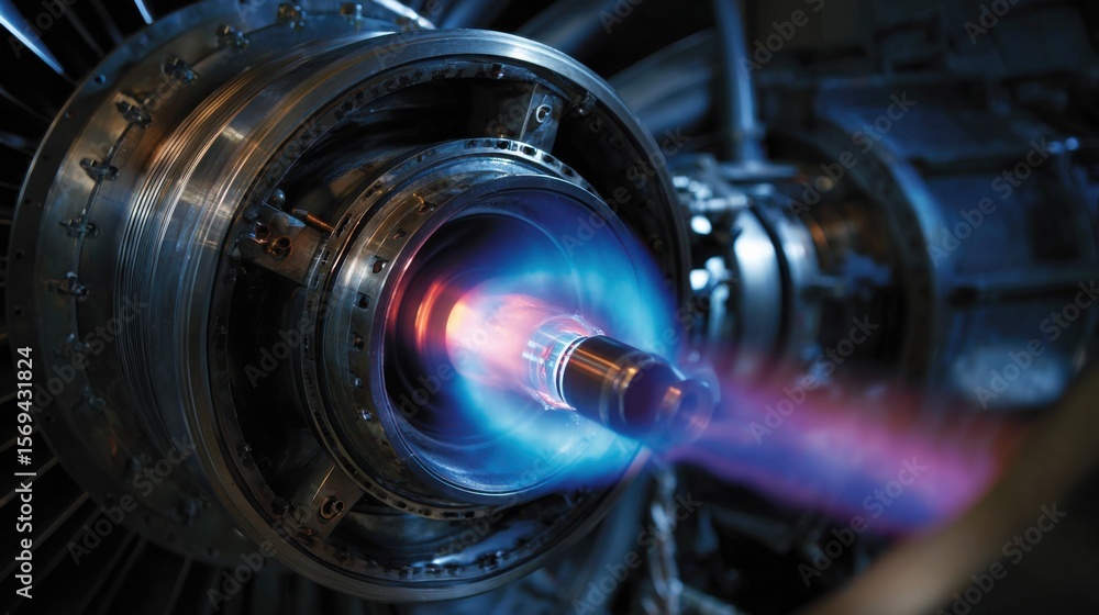 Fototapeta premium Engine fire test demonstration aerospace facility industrial image controlled environment close-up view engineering concept