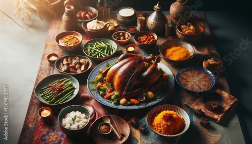 Traditional Thanksgiving Feast with Roasted Turkey and Autumn Harvest Sides 8K Resolution