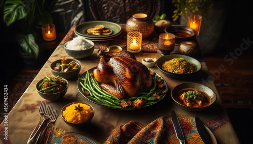 Traditional Thanksgiving Feast with Roasted Turkey and Autumn Harvest Sides 8K Resolution