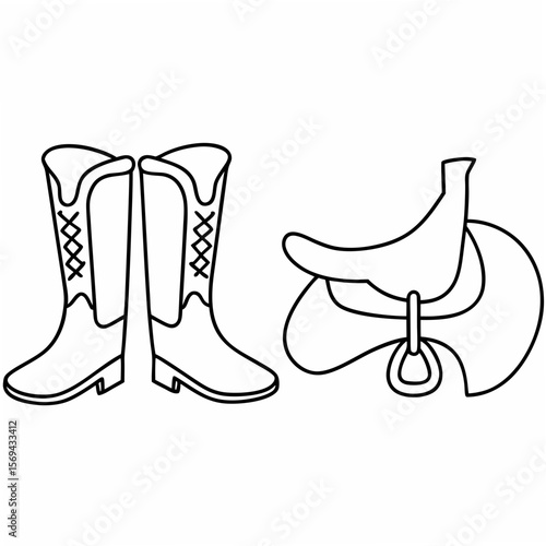 Cowboy boots and saddle icon western saddle equestrian