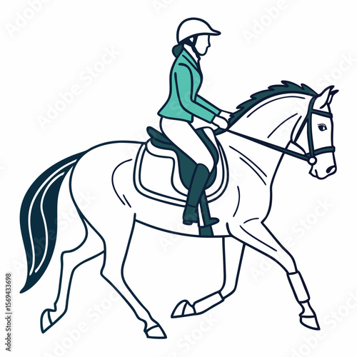 Equestrian rider on horse in motion riding sport