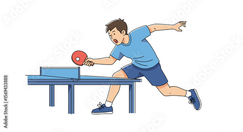 Active young man playing table tennis with enthusiasm and skill during a match