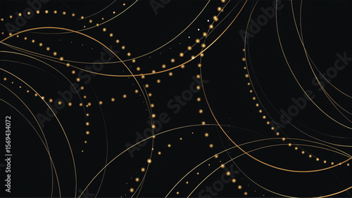 Abstract black and white background with swirling lines, metallic circles, and a futuristic light pattern