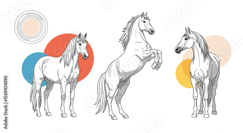 Graceful stallions prancing in pastel hues artistic equine portrait