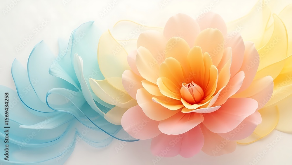 Fototapeta premium Background of Ethereal Glass Ribbon Petals in Citrus to Turquoise