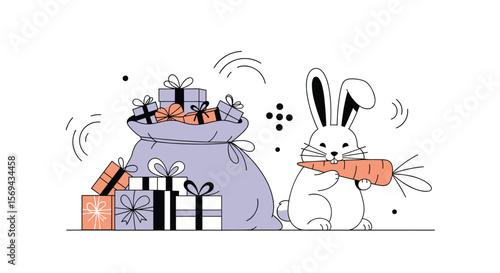 Charming bunny delivers holiday gifts with a carrot treat this festive season