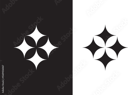 Four pointed star geometric pattern silhouette isolated on white background