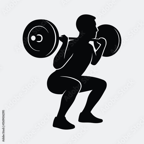 Silhouette weightlifter doing squats vector illustration