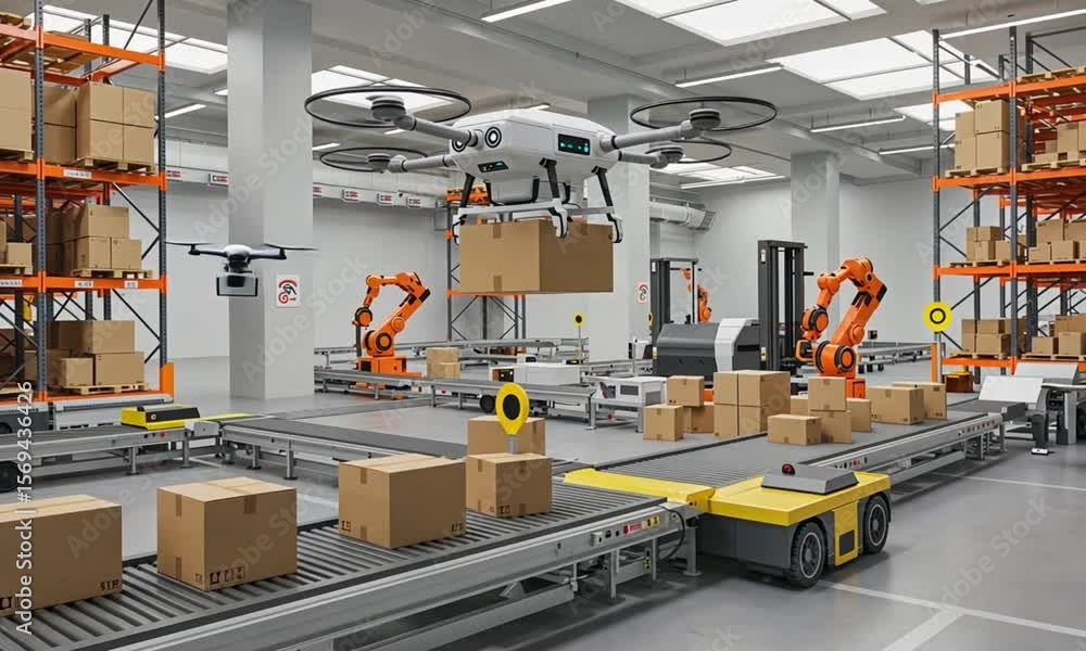 Automated Warehouse with Drones and Robots Automated Warehouse with Drones and Robots
