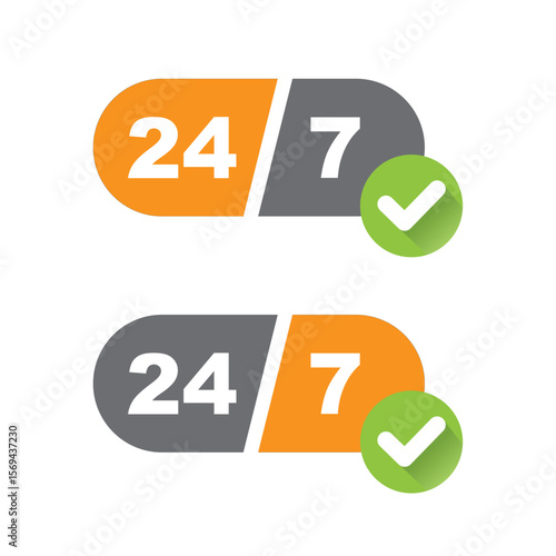 24/7 logo. 24 hours, seven days concept, vector, icon.