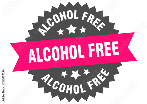 alcohol free. alcohol free round pink label isolated on transparent background