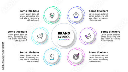 Infographic template. Circle with 6 icons and text
