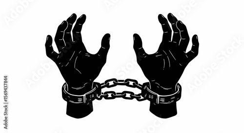 Handcuffed Hands Raised in Silhouette, Symbol of Restraint