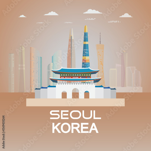 Travel south Korea Gyeongbokgung palace in Seoul. Tour landmarks south Korea with architecture background,  Illustration travel landmark symbol of seoul south Korean famous of Asia. 