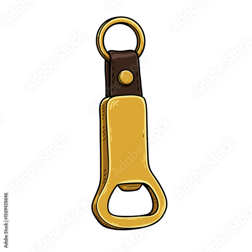 Metal bottle opener with brown leather strap and keyring  