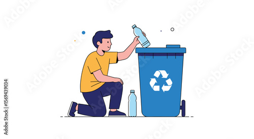 Young person contributes to recycling efforts by properly disposing of plastic bottles in a designated bin