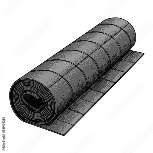 Isolated roll of roofing underlayment in detailed sketch style for building applications