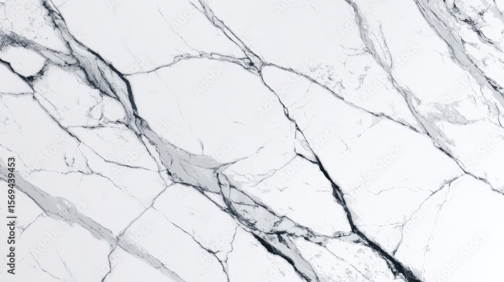 Fototapeta premium White Statuario marble slab with thick dark grey veining pattern in top view