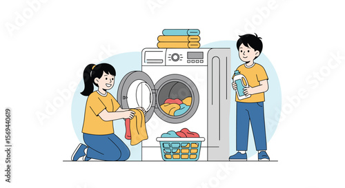 Children helping with laundry domestic chores household tasks and responsibility development