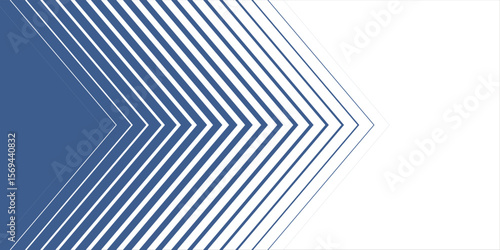Minimal blue and White Background with Arrow Pointing Right. Striped Transition from Black to White Abstract Strict Lines. Simple Patterns. Vector Illustrations.