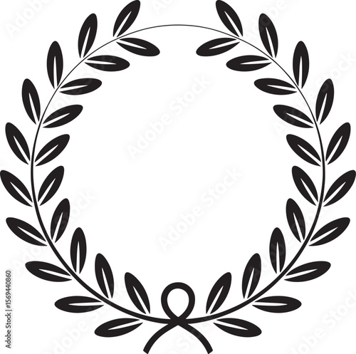 Black silhouette laurel wreath with bow isolated on white background