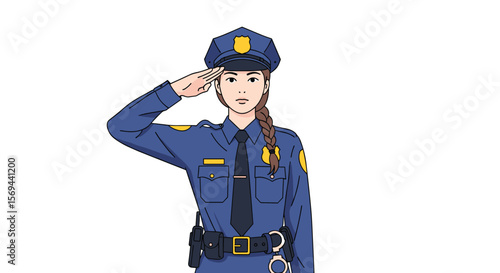 Female police officer saluting with respect and professionalism during duty
