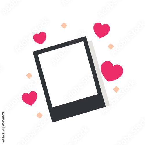 Polaroid Frame with Heart Border on White