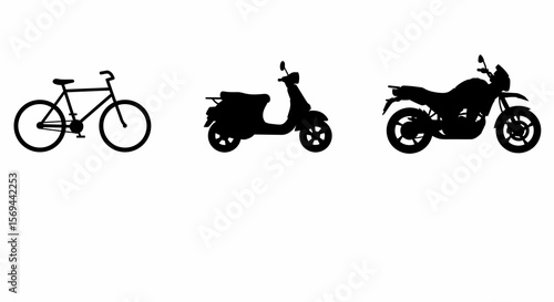 Black Silhouette Bicycle with Wheels, Handlebars, and Seat.