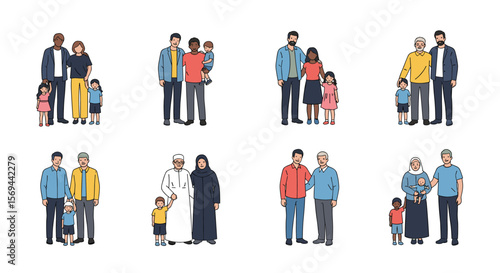 Diverse families depicting various ethnicities generations and structures representing togetherness and unity