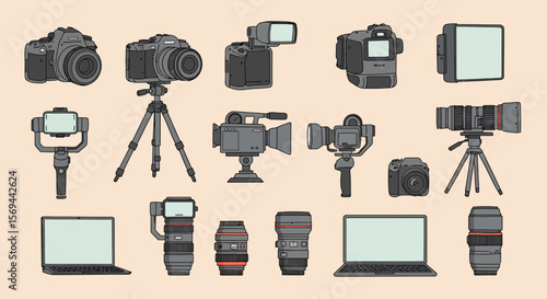 Collection of Photography and Videography Equipment: Cameras, Lenses, and Accessories