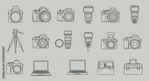 Collection of Photography Equipment Line Art Illustrations