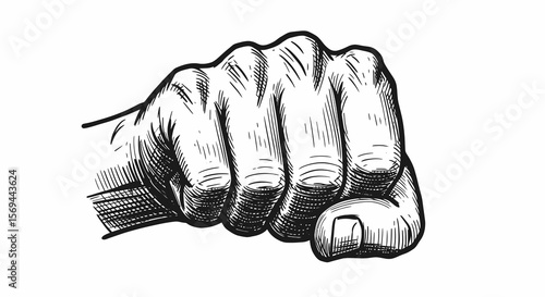 Detailed Hand in a Tight Fist, Vintage Engraving Style