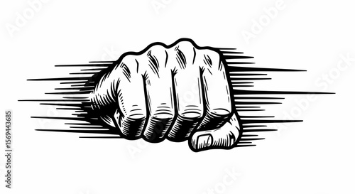 Graphic Black and White Fist Punching Through, Speed Lines