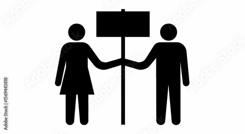 Two Silhouetted Figures Holding a Blank Protest Sign