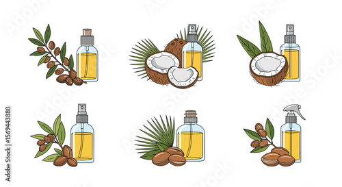 Natural argan oil and coconut oil hair care products for healthy hair growth and shine