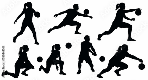 Volleyball Players Silhouettes Collection, Black Figures in Action Poses on White Background