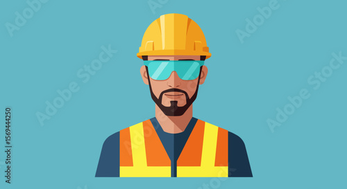 Vector Illustration of Construction Worker with Protective Gear