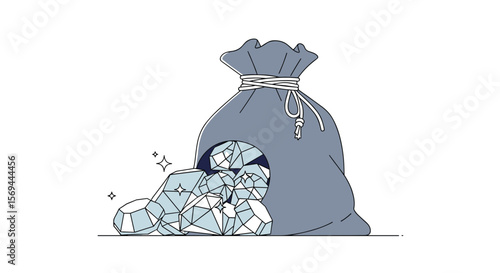 Treasure bag overflowing with sparkling gems and jewels rich reward concept for financial success and wealth creation