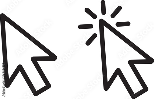 Two black computer mouse cursor icons silhouette isolated on white background