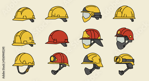 Collection of Safety Helmets in Various Styles and Colors