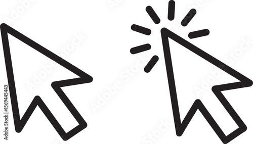 Two black computer cursor arrows one active and one inactive isolated on white background silhouette