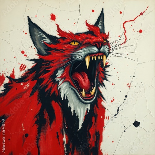 Hellcat Scream on Crimson Canvas