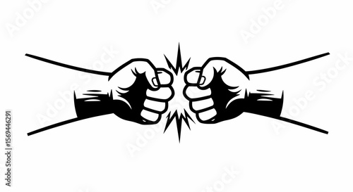 Two Fists Bumping Black and White Graphic Illustration