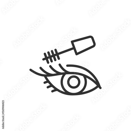 Eye with mascara brush, linear icon. Eyelash makeup and beauty styling. Line with editable stroke.