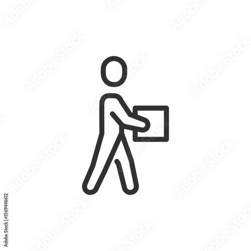 Walking person carrying a box. delivery, logistics, or moving. Editable stroke.