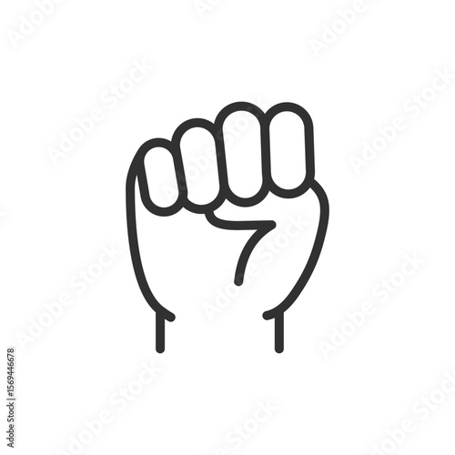 Raised fist, linear icon. Power, protest, or determination symbol. Line with editable stroke.