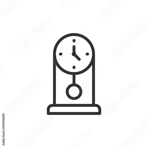 Pendulum clock, linear icon. Time tracking, vintage timepiece, or punctuality symbol. Line with editable stroke.