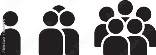 Iconographic representation of increasing group sizes silhouette isolated on white background